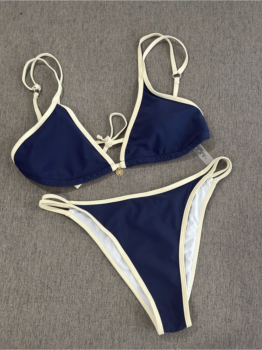 Women’s Color Block Bikini Set Navy Bikini with Cream Trim